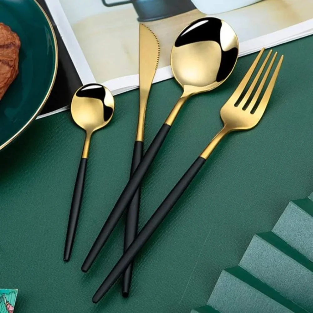 24 pcs Goldblack Stainless Steel Cutlery Set,Stainless Steel Cutlery, Portuguese